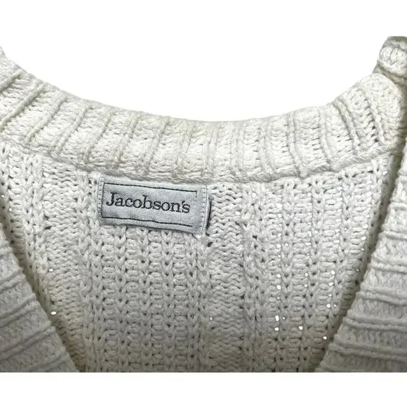 90s Vintage Jacobson's Ivory Knitted Grandpa Cardigan - Picture 5 of 8